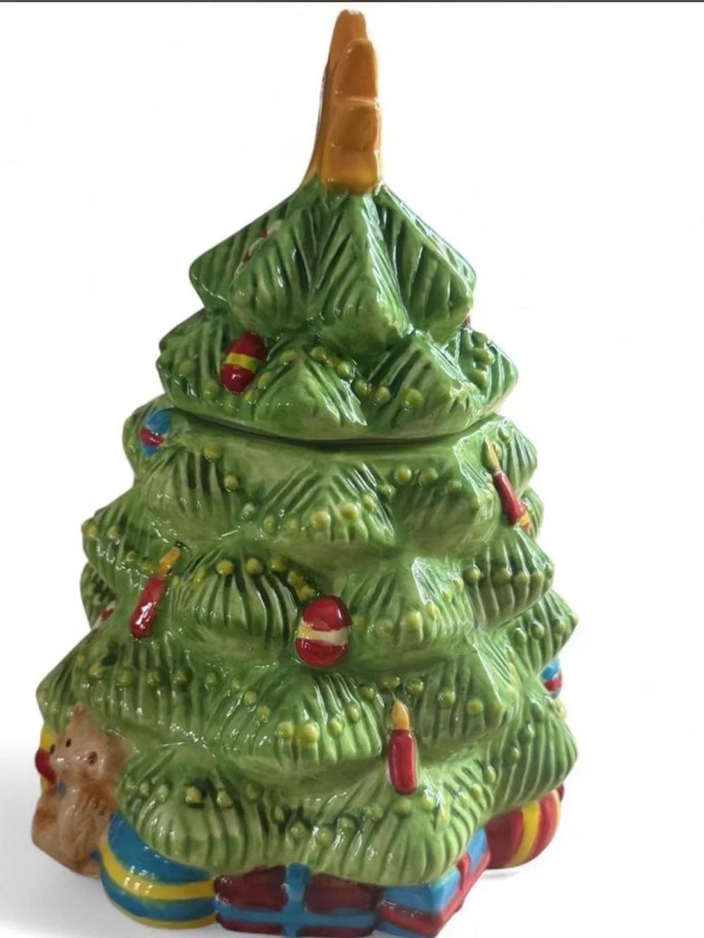 Festive Green Ceramic Christmas Tree Cookie Jar with Gold Star